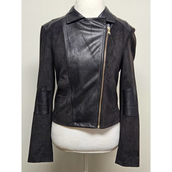 Express Two Toned Deep Brown and Black Medium Full Zip Blazer Jacket Polyester - Picture 2 of 10